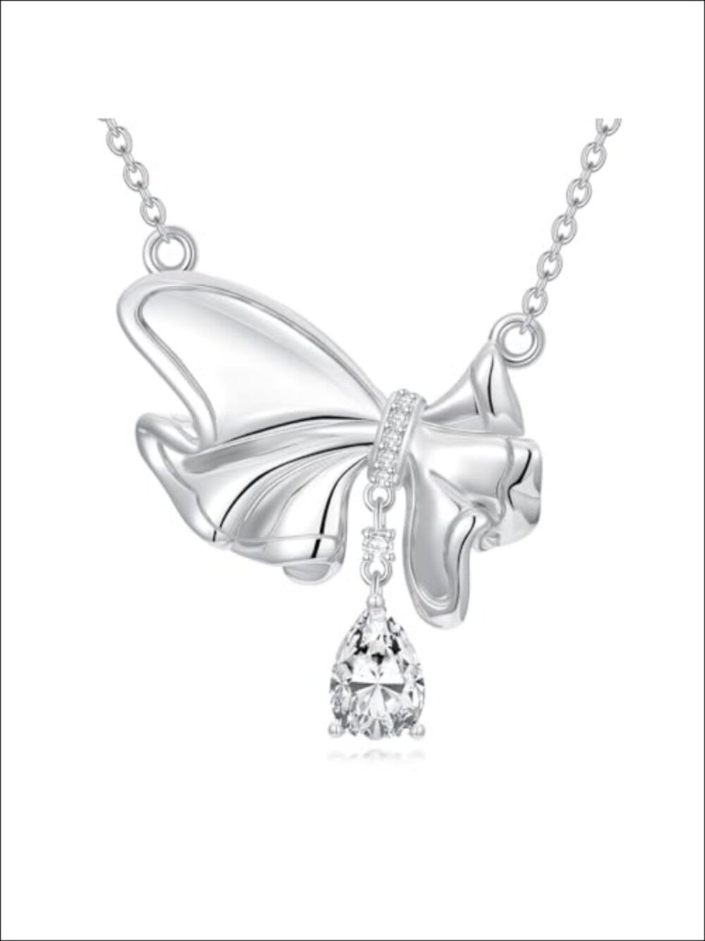 925 Sterling Silver Moissanite Bow Necklace Pendant Women Jewelry Gift